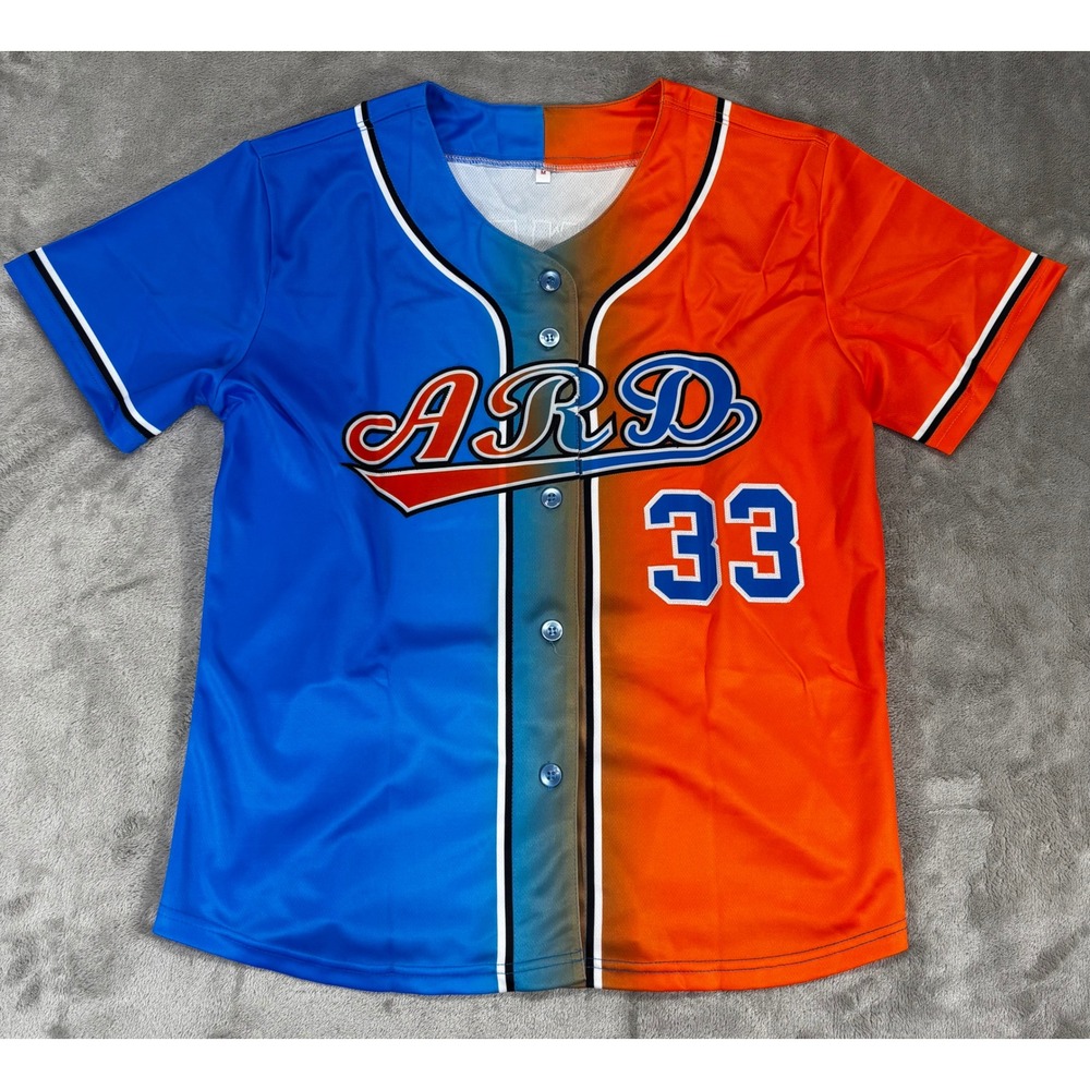 Unbranded Baseball Jersey Mens Size M Blue‎ Orange Excellent Newbie 33 Graphic